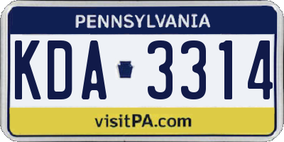 PA license plate KDA3314