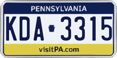 PA license plate KDA3315