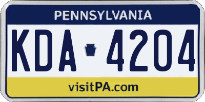 PA license plate KDA4204