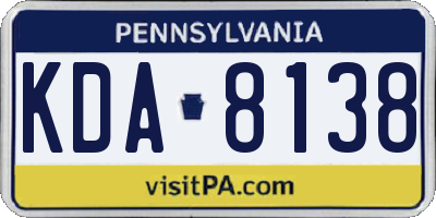 PA license plate KDA8138