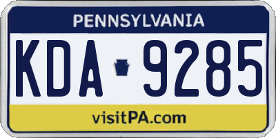 PA license plate KDA9285