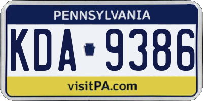 PA license plate KDA9386