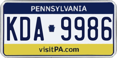 PA license plate KDA9986