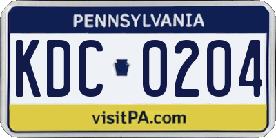 PA license plate KDC0204