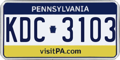 PA license plate KDC3103
