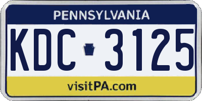 PA license plate KDC3125