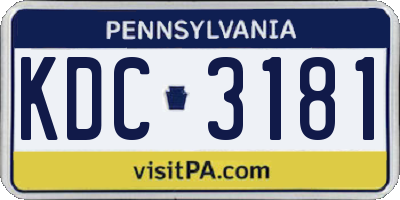 PA license plate KDC3181