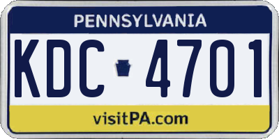 PA license plate KDC4701