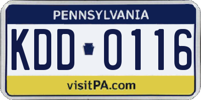 PA license plate KDD0116