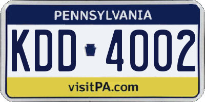 PA license plate KDD4002