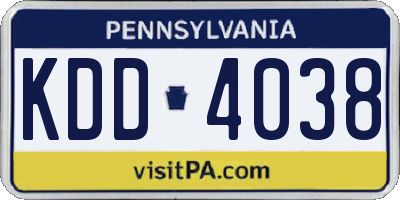 PA license plate KDD4038