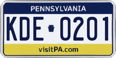 PA license plate KDE0201