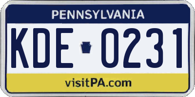 PA license plate KDE0231