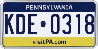 PA license plate KDE0318