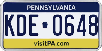 PA license plate KDE0648