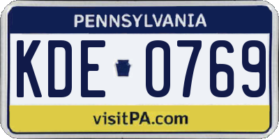 PA license plate KDE0769