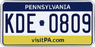 PA license plate KDE0809