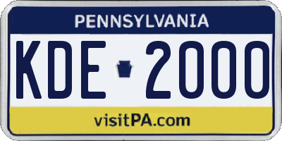 PA license plate KDE2000