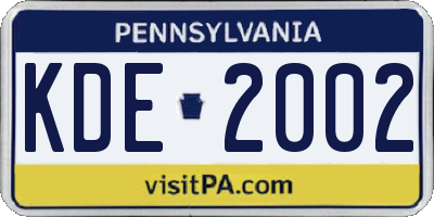 PA license plate KDE2002