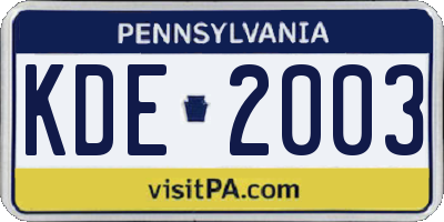 PA license plate KDE2003