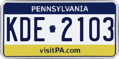 PA license plate KDE2103