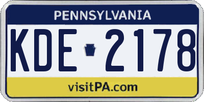 PA license plate KDE2178