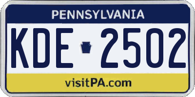 PA license plate KDE2502