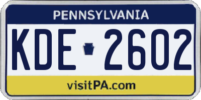 PA license plate KDE2602
