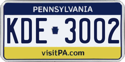 PA license plate KDE3002