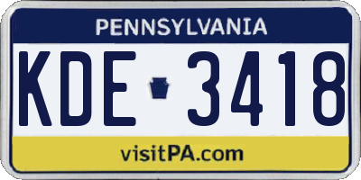 PA license plate KDE3418