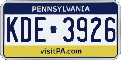 PA license plate KDE3926