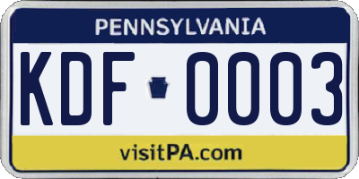 PA license plate KDF0003