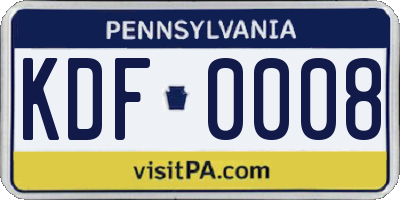 PA license plate KDF0008