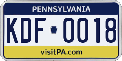 PA license plate KDF0018