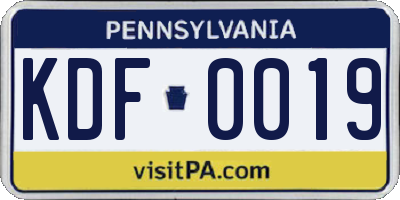 PA license plate KDF0019