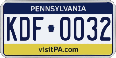 PA license plate KDF0032