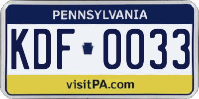 PA license plate KDF0033