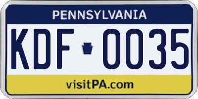 PA license plate KDF0035