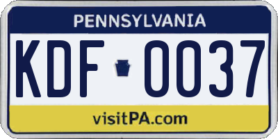 PA license plate KDF0037