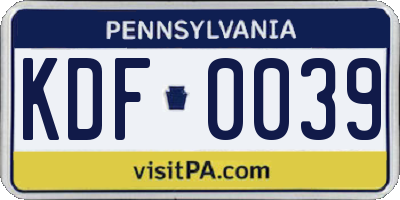 PA license plate KDF0039