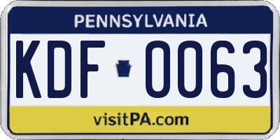 PA license plate KDF0063