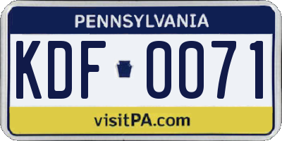 PA license plate KDF0071