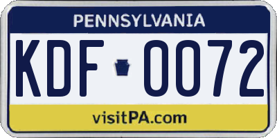 PA license plate KDF0072