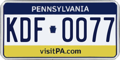 PA license plate KDF0077