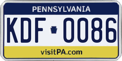 PA license plate KDF0086