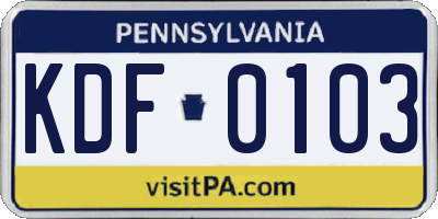 PA license plate KDF0103
