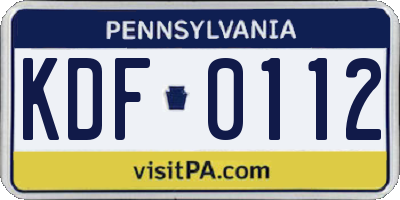 PA license plate KDF0112