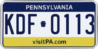 PA license plate KDF0113