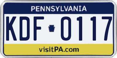 PA license plate KDF0117