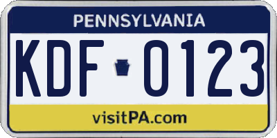 PA license plate KDF0123